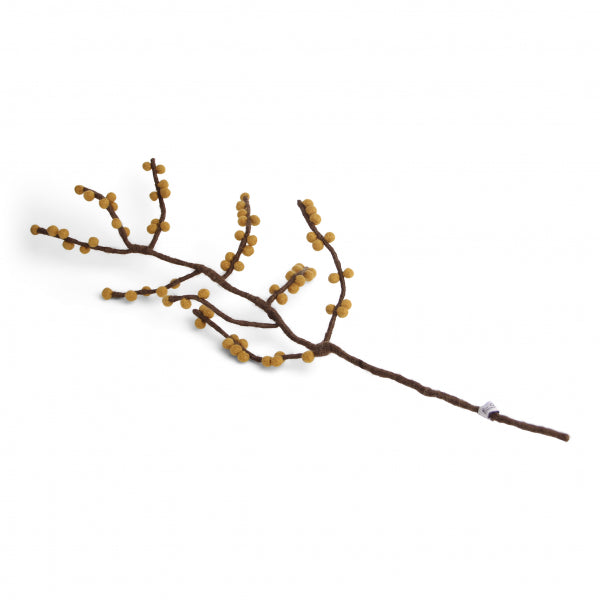 Gingerbread World European Market - Gry and Sif Felted Wool Berry Branch - Yellow Berries on Brown Branch 17921