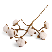 Gingerbread World European Market - Gry and Sif Felted Wool Cotton Branch shown with other felted flowers in vase on desk 12812