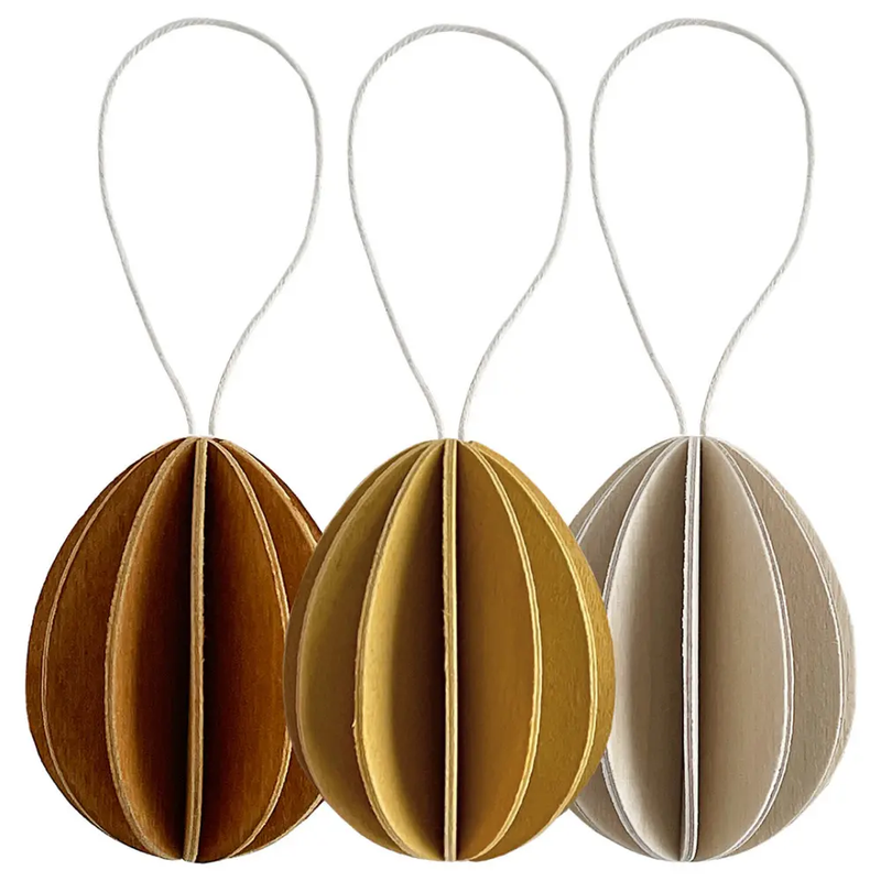Gingerbread World European Market - Lovi Finland Hanging Easter Egg Ornaments - large golden set of 3
