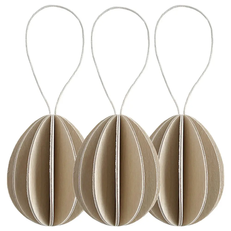 Gingerbread World European Market - Lovi Finland Hanging Easter Egg Ornaments - large natural wood set of 3