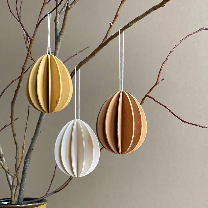 Gingerbread World European Market - Lovi Finland Hanging Easter Egg Ornaments - large golden set of 3