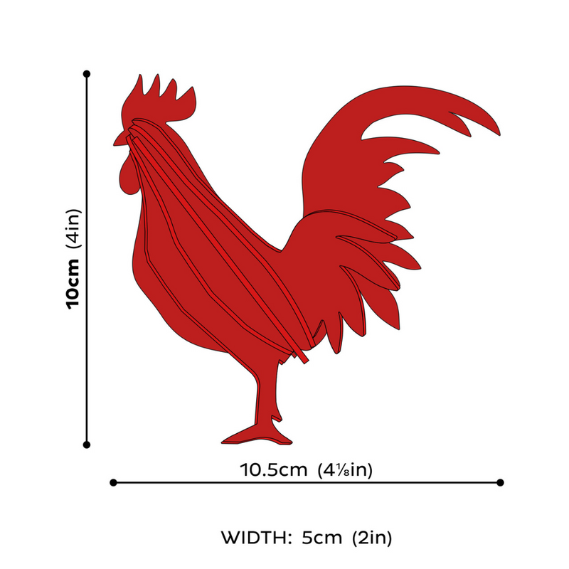 Gingerbread World European Market - Lovi Wooden Creations from the Forests of Finland - 3D wooden Rooster - Size Chart