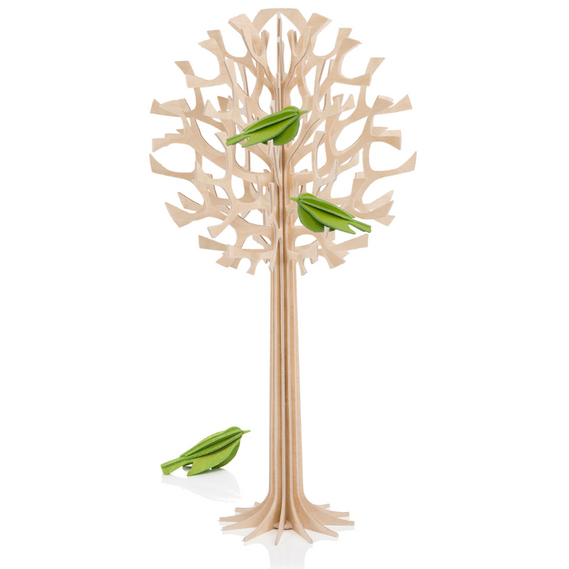 Gingerbread World European Market - Lovi Wooden Creations from the Forests of Finland - 3D wooden Tree with light Green Mini Birds 34 cm