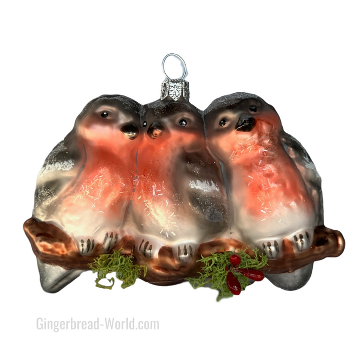 Gingerbread World European Ware Haus - Hanco Glass Ornament 3 Robins on Branch - H284701