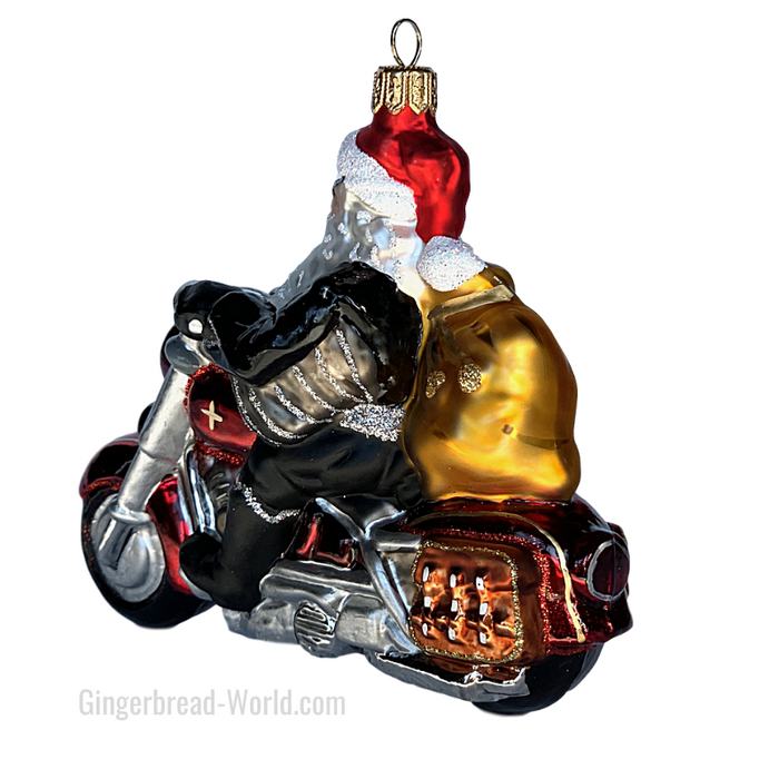 Gingerbread World European Ware Haus - Hanco Glass Ornament Santa on Harley H164801