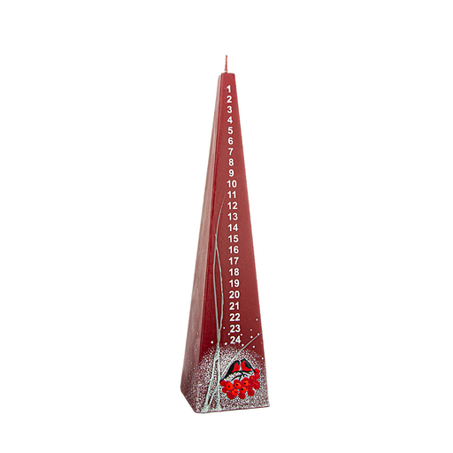 Gingerbread World German Christmas Market - Advent Season Countdown Candles - Pyramid Style 25 cm - Red with Berries