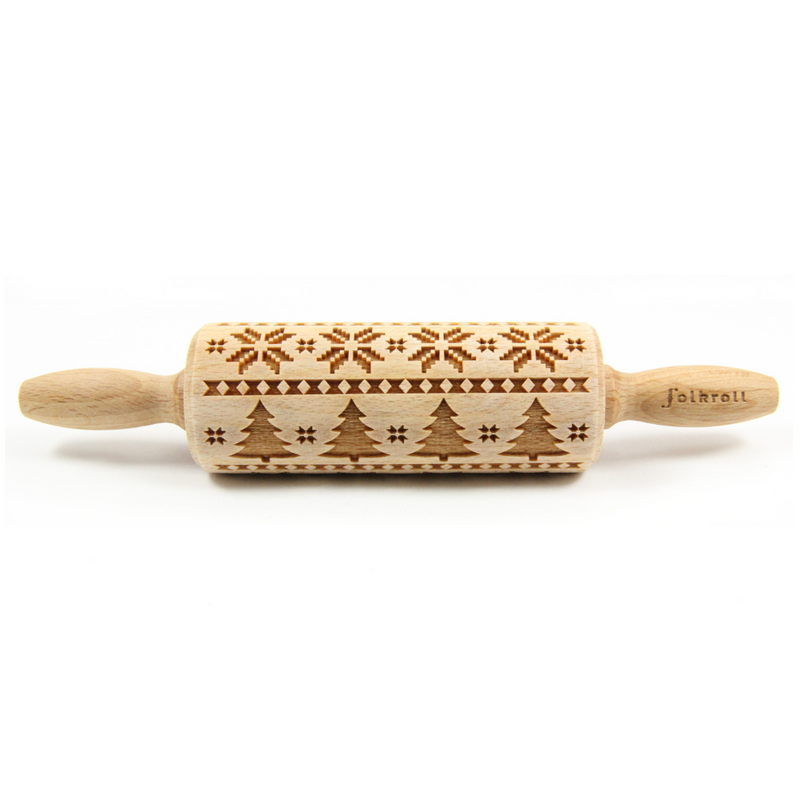 Gingerbread World German Christmas Market - Folkroll Engraved Rolling Pin - Scandinavian Christmas - Junior