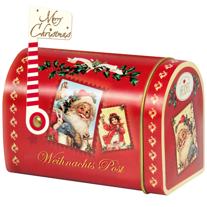 Gingerbread World German Christmas Market - Heidel Confiserie Mailbox Gift Tin with milk chocolate and pralines