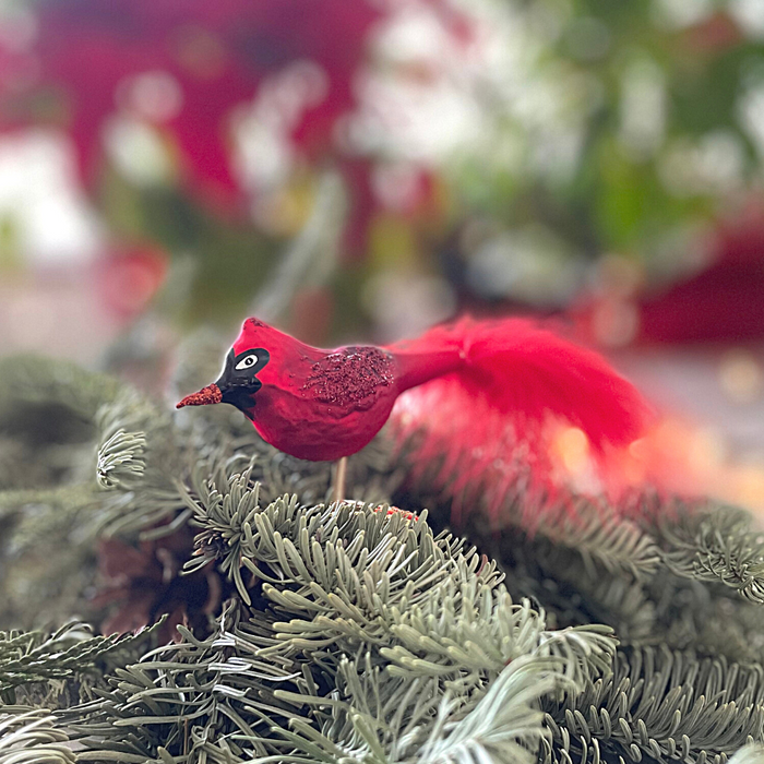 Gingerbread World German Christmas Market - Inge-Glas Blown Glass Ornament - Clip On Bird Crimson Cardinal