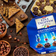 Trumpf Edle Tropfen Fruit Brandies German liqueur chocolates with Plum, Cherry, Williams Pear and Raspberry Brandy fillings.