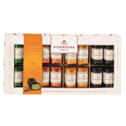 Niederegger Lübeck Marzipan Variations Gift Box with 16 individually wrapped assorted mini marzipan loaves coated in dark chocolate.