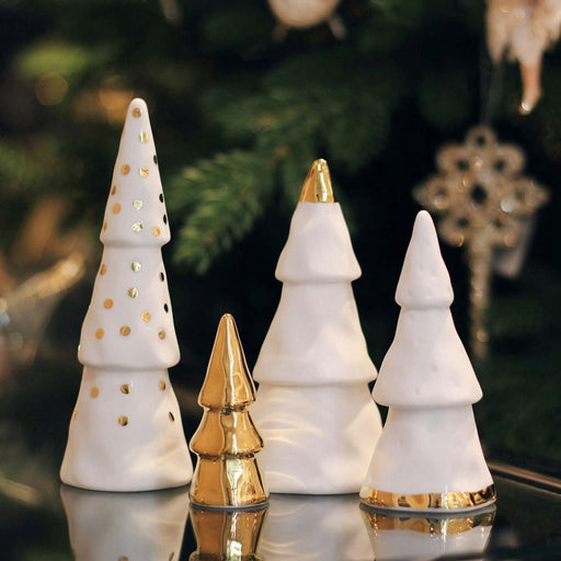 Gingerbread World Christmas Market - Raeder Design Ceramic Tree Ornament Set - White with Gold Metallic 
