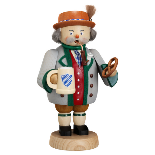 Gingerbread World Seiffener Volkskunst Christmas Smoker Figure - Traditional Bavarian with Beer and Pretzel SV12663