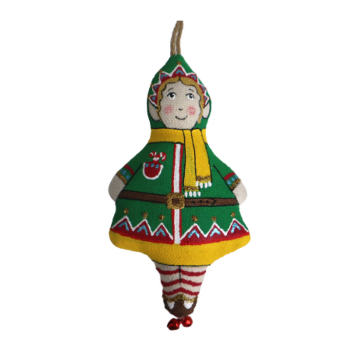 Gingerbread World Ukrainian Handmade Christmas Ornaments - Wonder Forest Collection - Vanilla Elf Green