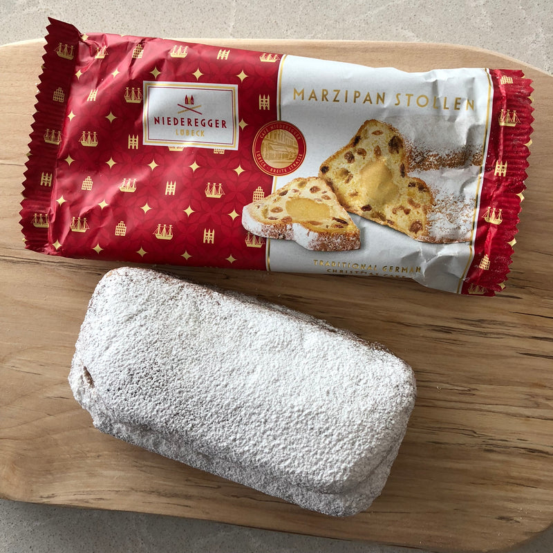 Niederegger Mini Stollen with Lübeck Marzipan, a moist German Christmas bread filled with authentic marzipan.