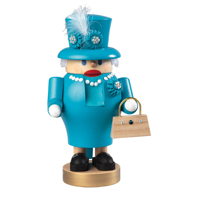 Handcrafted Richard Glässer German nutcracker depicting Queen Elizabeth II, made in Seiffen, Germany.