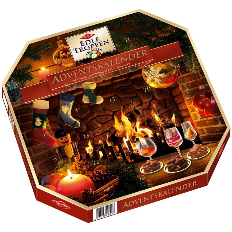 Trumpf Edle Tropfen Premium Liqueur Chocolate Advent Calendar with 24 German liqueur-filled chocolates in two holiday designs | Gingerbread World European Christmas