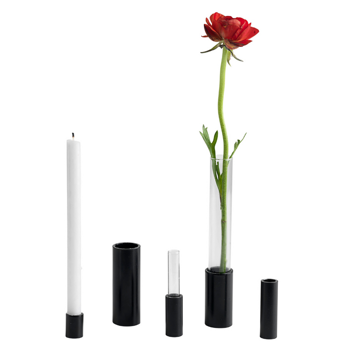 The Oak Men Modern Scandinavian Design Elements - Black Candle Holders and Bud Vase for Magnetic Tray