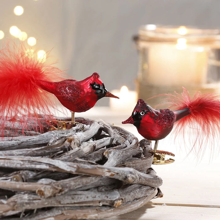 Inge-Glas Glass Ornament - Crimson Cardinal, Clip-On Bird