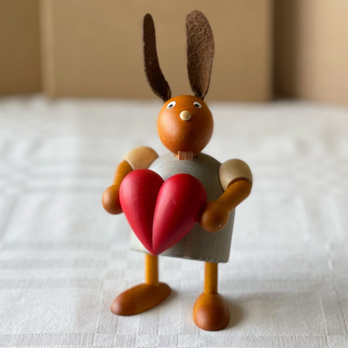 Gingerbread World Drechslerei Martin Wooden Easter Bunny Figure with Heart