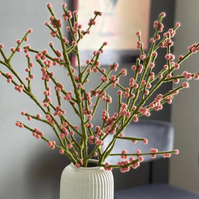 Gry & Sif Felted Wool Florals - Branch with Berries, Rose