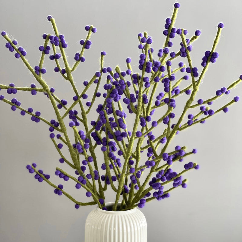 Gingerbread World European Market - Gry and Sif Felted Wool Berry Branch - Blue Berries on Green Branch 10113