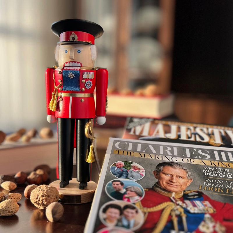 Handcrafted Richard Glässer German nutcracker depicting King Charles III, made in Seiffen, Germany.